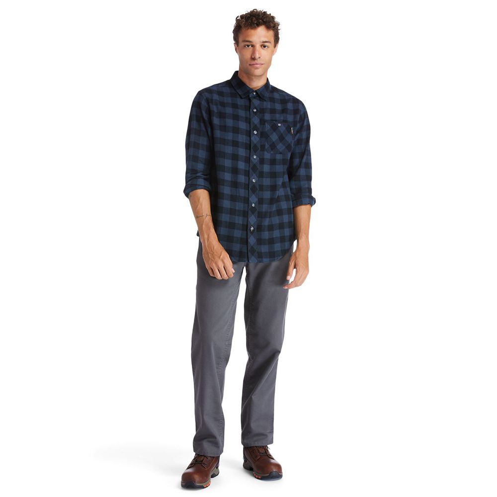 Timberland Mens Shirts PRO® Woodfort Midweight Flannel Work - Navy - India OI9386507